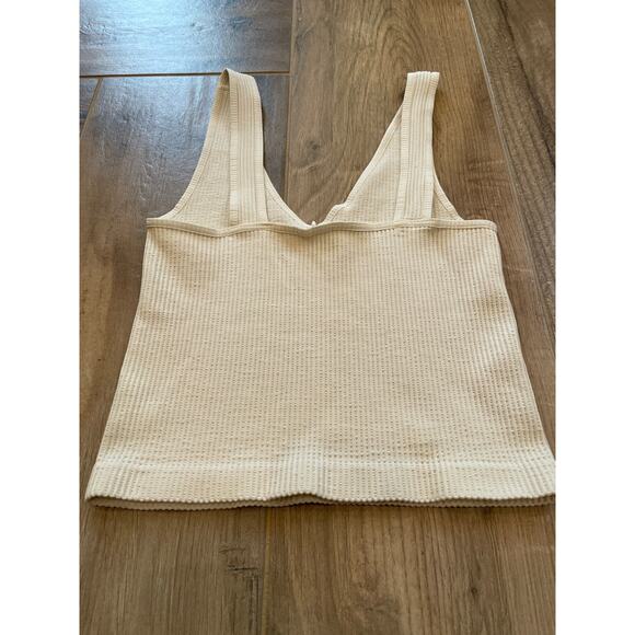 Sunday Skin Tank Womens One Size Cream V-Neck Ribbed Cropped Summer - Picture 3 of 4
